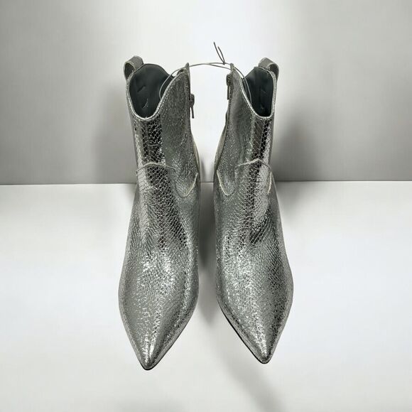 Guess Women’s Silver Snakeskin Pattern Ankle Boots With Stliletto Heel Size 9.5 - Picture 1 of 7